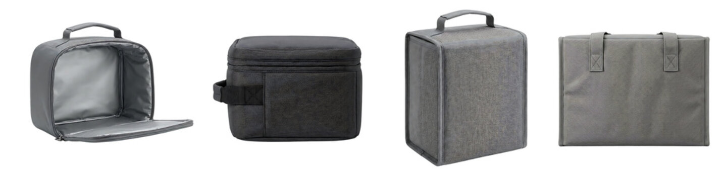 Set of four grey metal travel suitcases