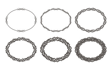 Fototapeta premium This collection showcases six intricately designed circular frames each adorned with a thorny barbed wire like pattern evoking a sense of edgy gothic and potentially