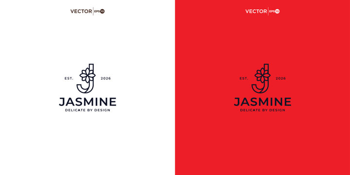 Minimalist jasmine flower logo design template with letter