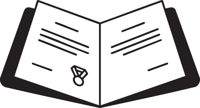 Open diploma book icon with medal symbol award medal document pages document