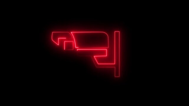 Animated neon cc camera icon. cc tv camera motion graphics. glowing Security camera icon on a black background 4k video animation.