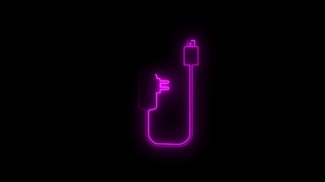 glowing neon line charger icon animation. Neon charger icon animation on black background, glowing electric plug symbol, futuristic charging sign