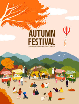 Colorful Autumn Festival With Food Trucks And Outdoor Activities
