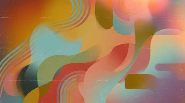 A colorful, textured modern abstract background featuring rich gradients of orange, red, green, and blue. 