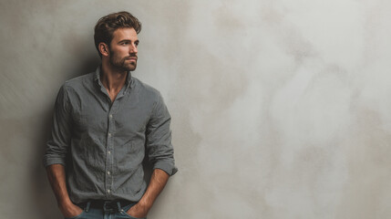 Obraz premium Man with beard standing against wall
