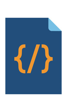 Minimalist icon of a digital document file with a programming bracket symbol in a clean flat design style on a white background for a technology concept