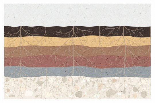 Soil Layers Cross Section With Branching Root Systems