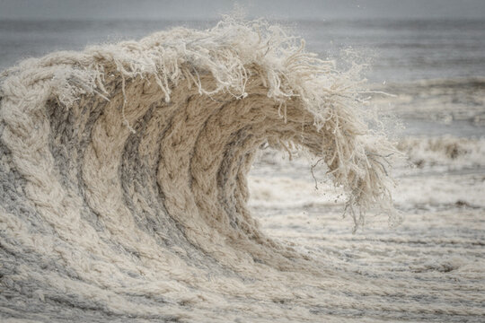 Ocean Wave Formed From Cream Cable Knit Wool