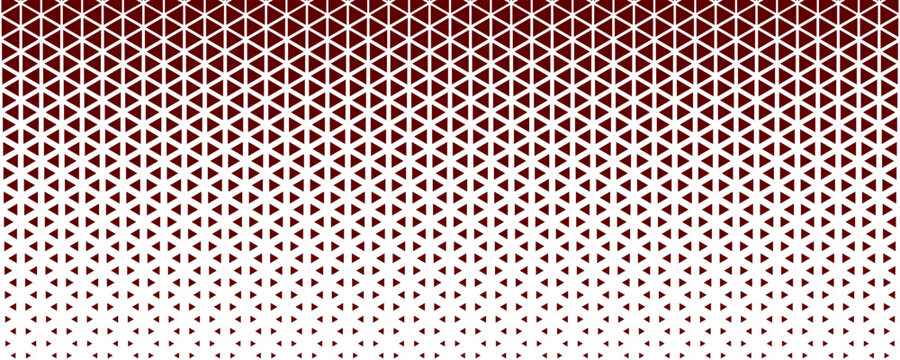 Abstract red and white geometric triangle halftone pattern background. Seamless hexagonal grid gradient texture vector illustration for banner, backdrop, cover design, and optical illusion print.