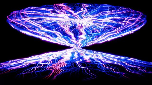 Plasma energy vortex glowing in blue and pink colors on a black background, creating a seamless loop