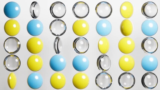 Glass and colored spheres rotating on a white background creating an hypnotic seamless loop