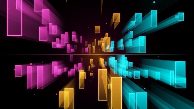 Digital Motion Graphics Interface Featuring Geometric Grids And Modern Abstract Purple Background