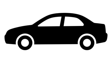 Naklejka premium Black sedan car silhouette vector, minimalist passenger vehicle icon, modern automobile side view for transportation and logistics design