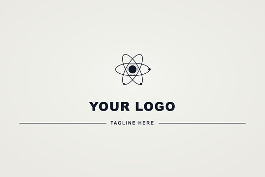 Minimalist atom logo design for science and technology