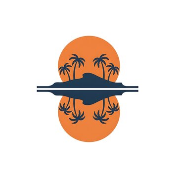 Symmetrical desert island with palm trees and sunset reflection icon design