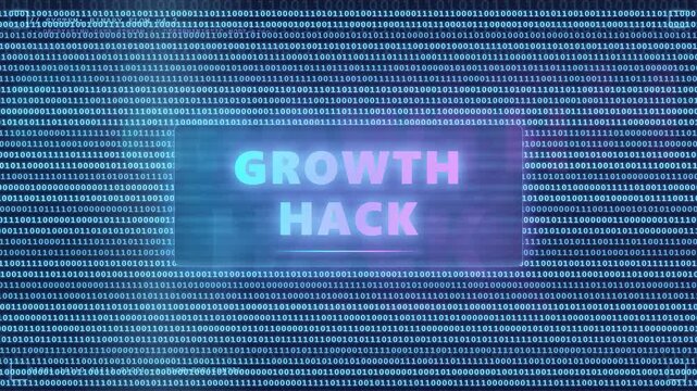 Digital binary code background with glowing growth hack text for business and technology concepts
