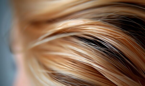 Closeup of silky, flowing hair with warm caramel and golden tones