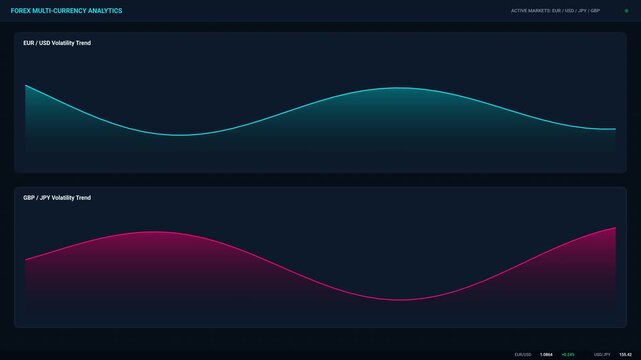 Forex Trading Analytics Dashboard Showing Currency Strength Radar and Volatility Trends