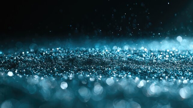 Shimmering blue particles dance in darkness, creating a magical, ethereal glow