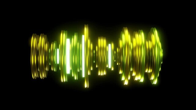 Colorful neon circles beating and lighting on black in a visual loop for music visualization.