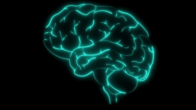 Glowing Neon Brain Organ Icon, Futuristic Digital Design Symbol of Intelligence and Mind brain medicine memory. Medical futuristic technology of the neon lines drawing a man brain.