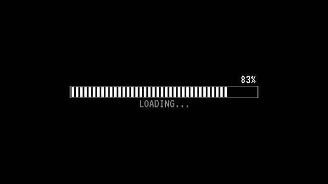 4k video Pixelated loading bar showing percentage progress on black background