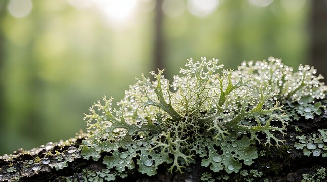 Pale Lichen Growing on a Forest Branch