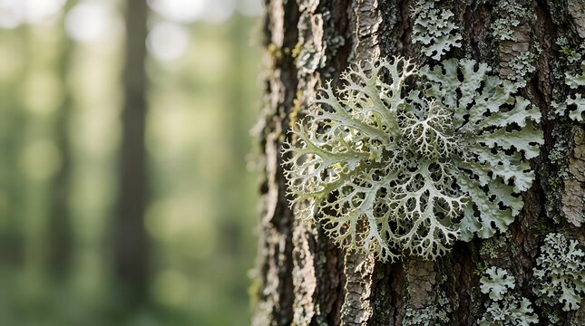Detailed Lichen Growing on a Forest Tree Trunk