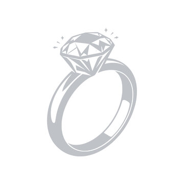 Elegant Engagement Ring vector illustration featuring a sparkling solitaire diamond ring in a clean minimalist style. Perfect for marriage proposals, engagements, weddings, anniversaries, romance, jew