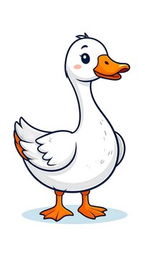 Cartoon goose standing on grass isolated.