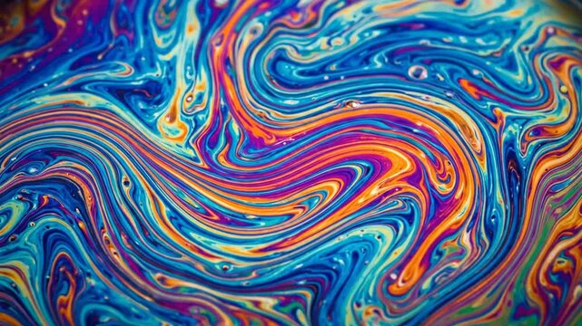 Abstract oil slick surface iridescent colors shifting fluid motion background