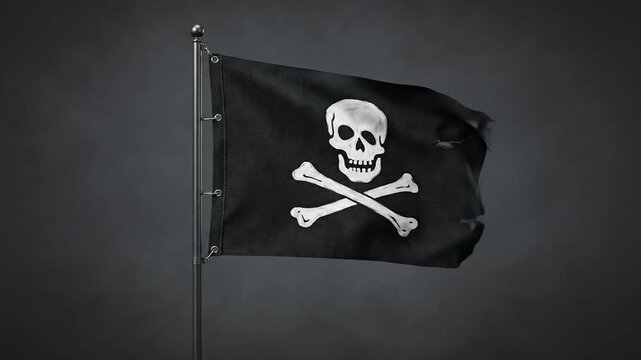 Pirate flag waving in the wind on a flagpole