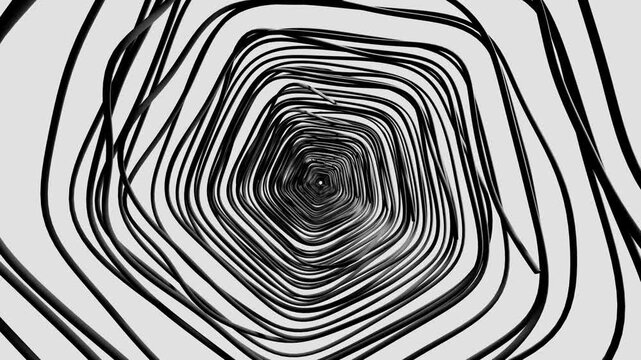 Hypnotic doodle sketch of an oval tunnel with moving lines in a seamless loop