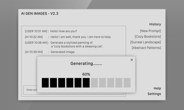 AI image generator desktop app loading modal user interface design template