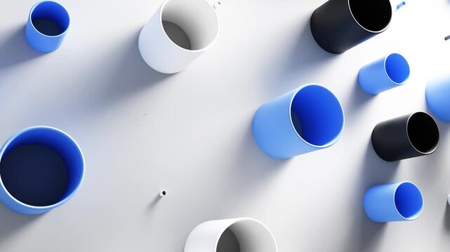 Blue cylinder background with floating forms that expand and recede in a seamless loop