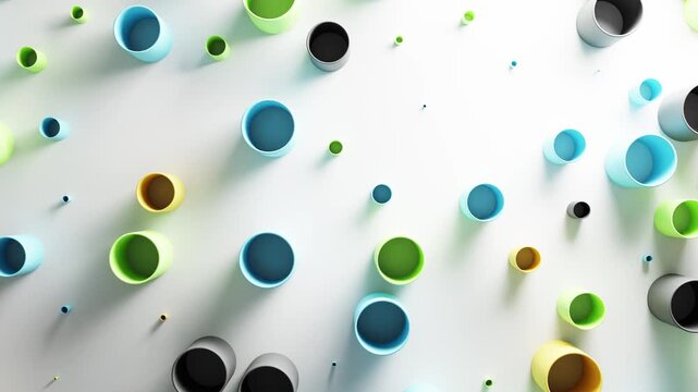 Playful cylinder background with colorful forms that grow and shrink in a seamless loop