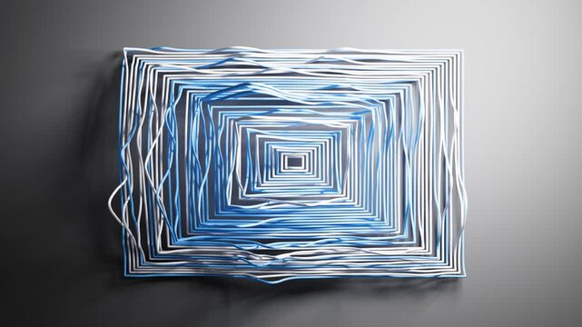 Hypnotic blue doodle sketch of a square frame with moving lines in a seamless loop