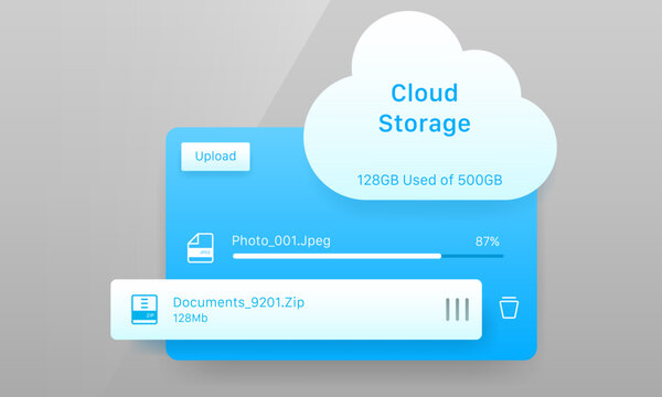 Cloud storage file manager and upload progress user interface design template