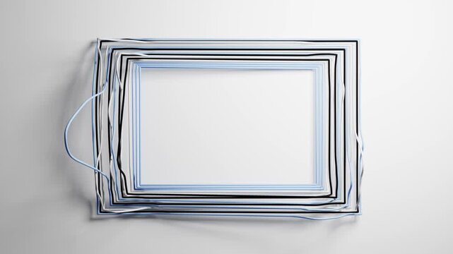 Minimal blue doodle sketch of a square frame with moving lines in a seamless loop