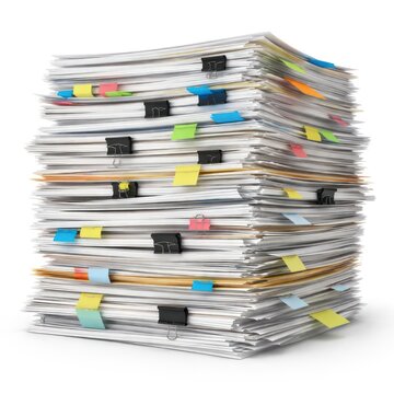 Organized stack of colorful documents.