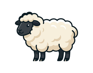 Obraz premium Cute cartoon sheep standing isolated white background simple farm animal illustration