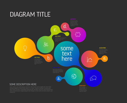 This colorful infographic diagram features fluid abstract shapes and icons on a dark background. Use this infographic diagram to visualize your data and business process steps.