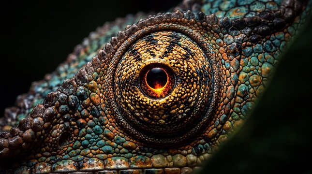 Macro Close Up of Chameleon Eye with Textured Scales