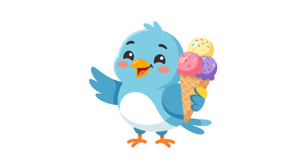 Fototapeta premium Cute Blue Bird Holding a Colorful Ice Cream Cone
