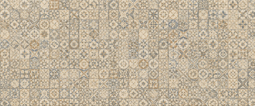 Antique blue ornamental tiles vintage decorative mosaic texture