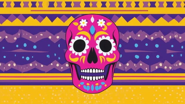 Colorful Decorative Sugar Skull with Traditional Festival Pattern and Vibrant Cultural Artwork