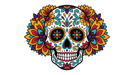 Fototapeta premium A vibrant and intricately decorated sugar skull, adorned with colorful floral patterns, symbolizing Day of the Dead.