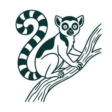 Cute ring tailed lemur sitting on a tree branch vector illustration