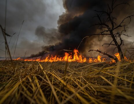 Fast Spreading Wildfire Consuming Dry Grassland