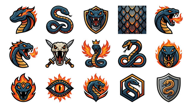 Collection of Mythical Dragon and Snake Emblems.